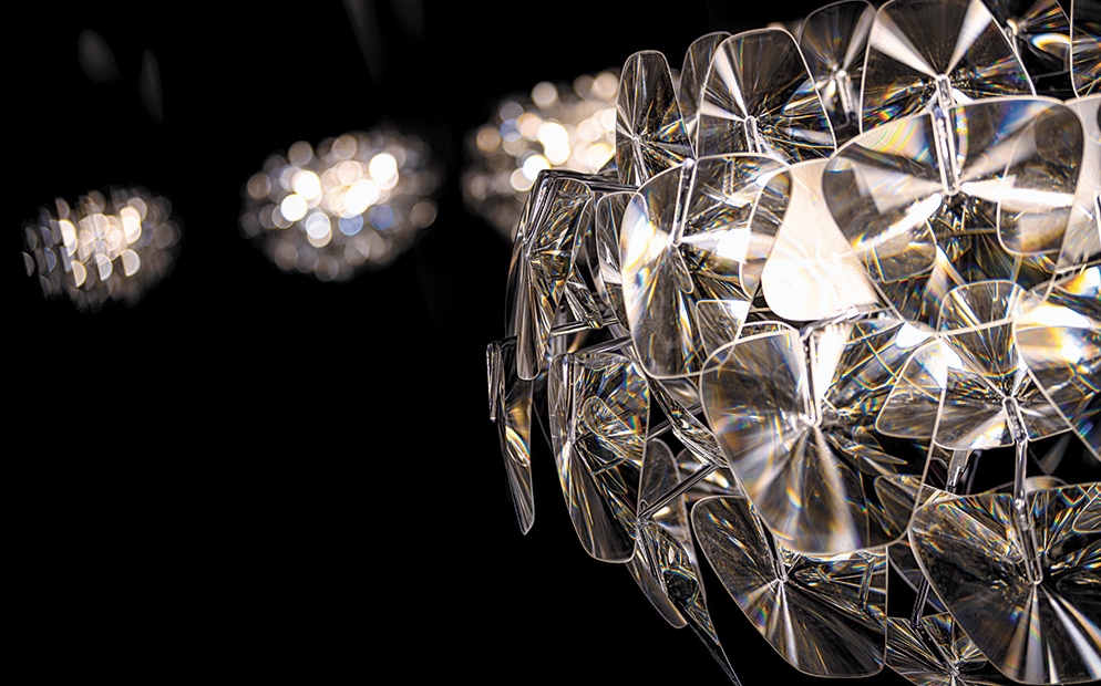 Up-close detailed view of sparkling light fixture