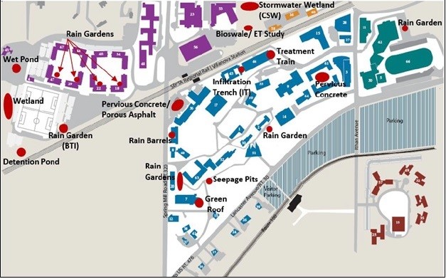 Figure 1: Stormwater Control Measures on the Villanova University Campus Figure 1: Stormwater Control Measures on the Villanova University Campus