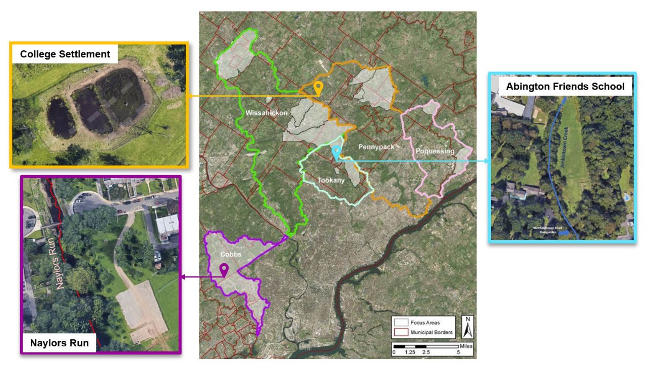 Map showing Villanova University’s three DRWI monitoring locations Map showing Villanova University’s three DRWI monitoring locations