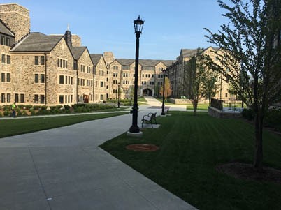 The main courtyard that has three rain gardens and also houses the underground detention basin and the largest of the two cisterns. The main courtyard that has three rain gardens and also houses the underground detention basin and the largest of the two cisterns.