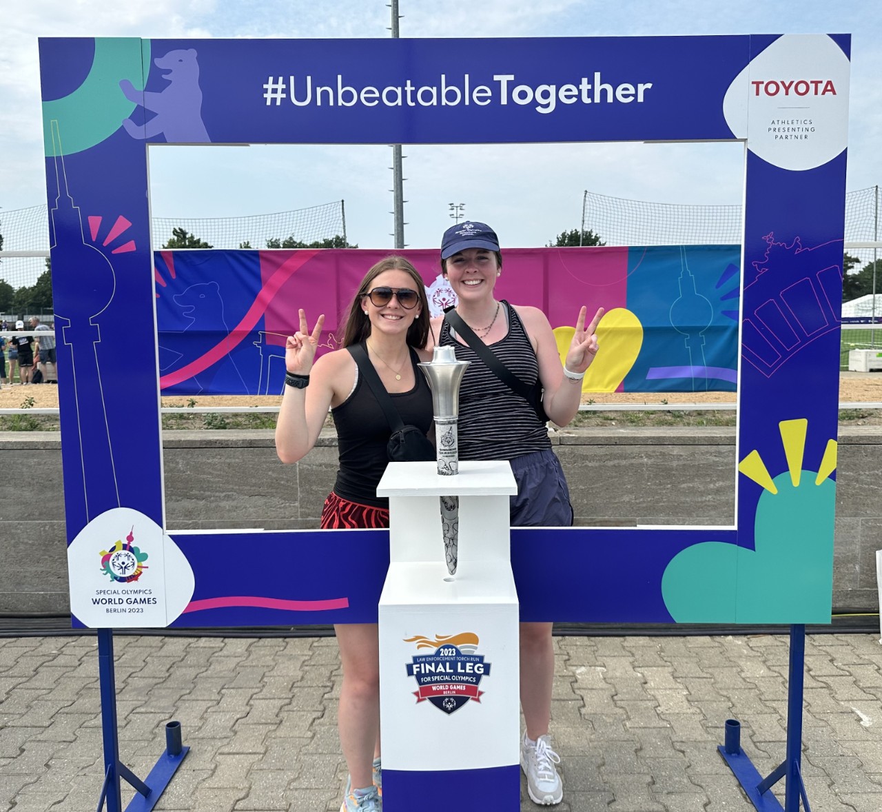 Moira Horan '24 CLAS and Kate Delaney '24 VSB attend the 2023 Special Olympics World Summer Games