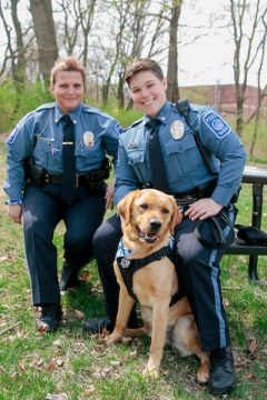 <i>Taffy pictured with Deputy Chief Police Debra Patch (L) and Officer Amy Lenahan (R)</i> Taffy pictured with Deputy Chief Police Debra Patch (L) and Officer Amy Lenahan (R).