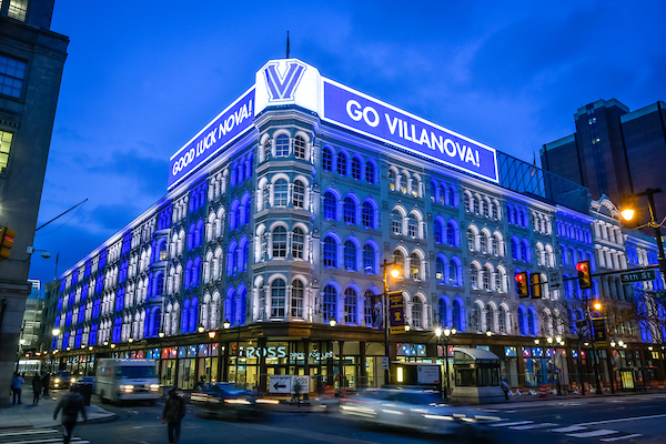 Good luck message on board on LITT Brothers Building in Philadelphia