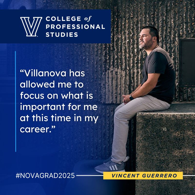 Graphic showing Vincent Guerrero Quote: ““Villanova has allowed me to focus on what is important for me at this time in my career.”