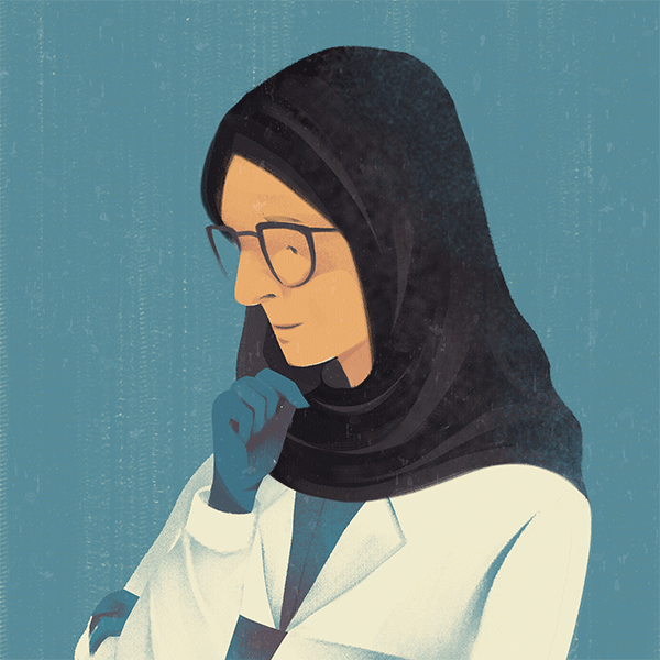 Illustration of a female nurse manager wearing a hijab 